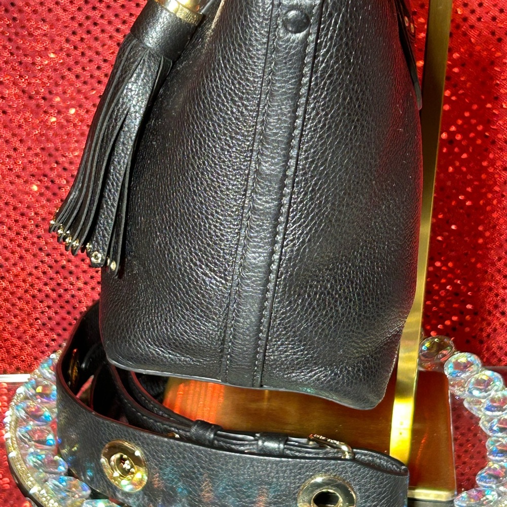 Michael Kors Black Pebbled Leather Brooklyn Satchel Bag/Gold Studs 13”x 8”x 4.5” - Picture 4 of 14